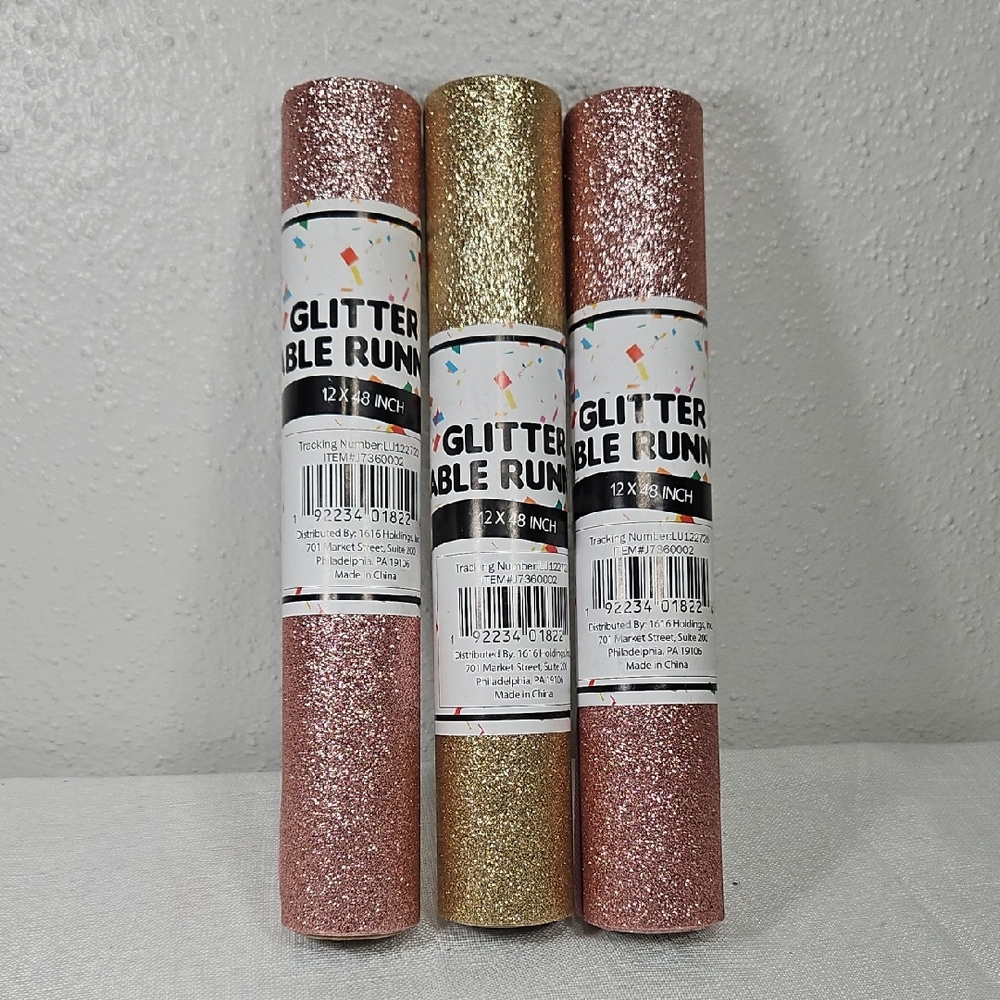 Set of 3 Glitter Table Runners - 2 Pink, 1 Gold - Party Supplies each 12"Wx48"L